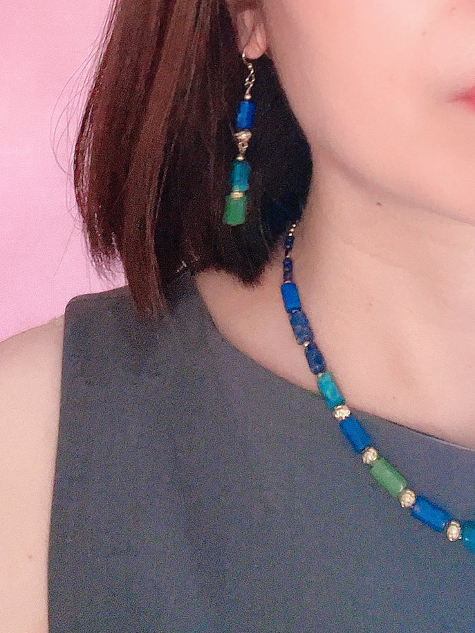 Jiu Zhai Gou Valley - Natural Lapis Lazuli, Apatite and Aventurine Necklace Bracelet and Earrings Set