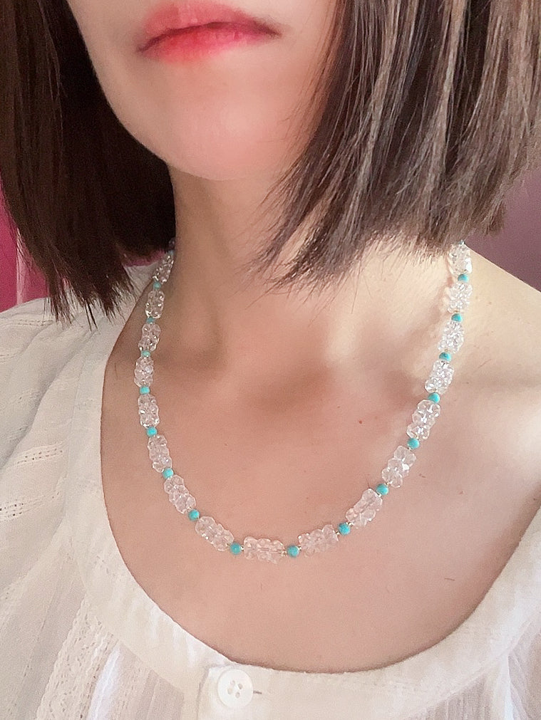 Jiang Nan - Natural White Quartz Crystal and Turquoise Necklace and Bracelet