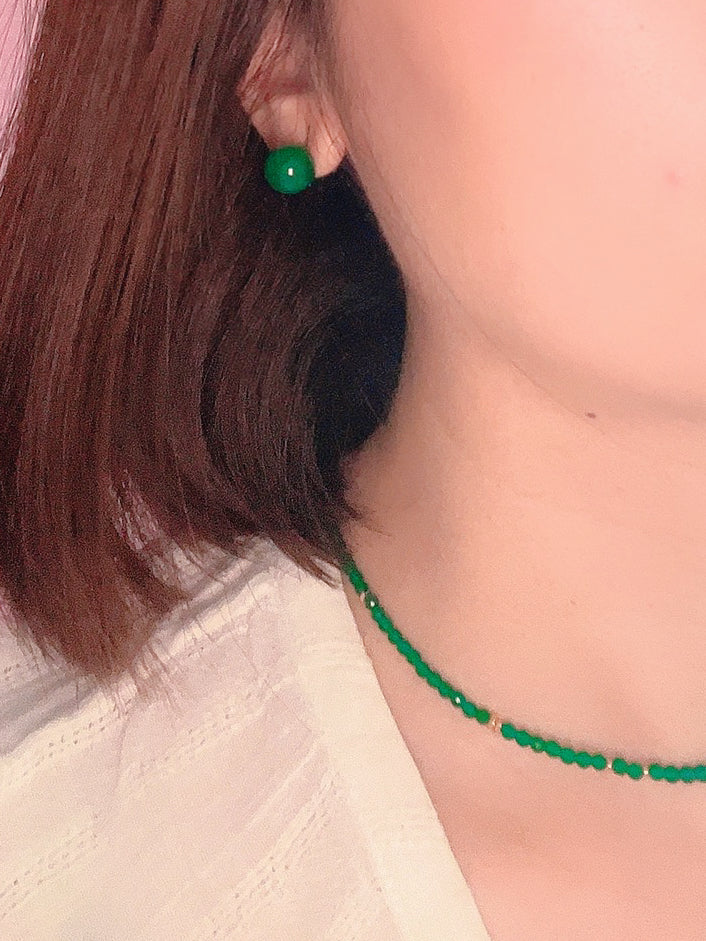 Green Tea - Natural Green Agate and Malachite Necklaces and Earrings Set