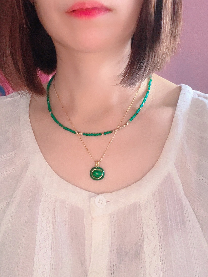 Green Tea - Natural Green Agate and Malachite Necklaces and Earrings Set