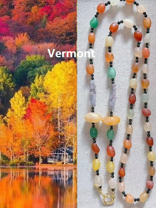 Vermont - Natural Agate and Black Spinel Long Necklace