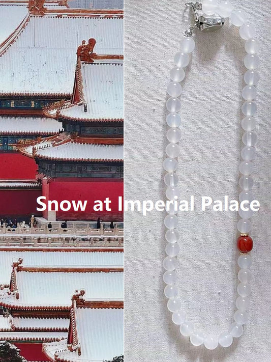 The Imperial Palace after Snow - Natural Agate and White Chalcedony Necklace