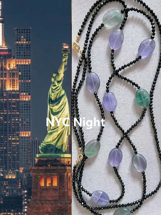 NYC Summer Night - Natural Fluorite and Black Spinel Detachable Long Necklace