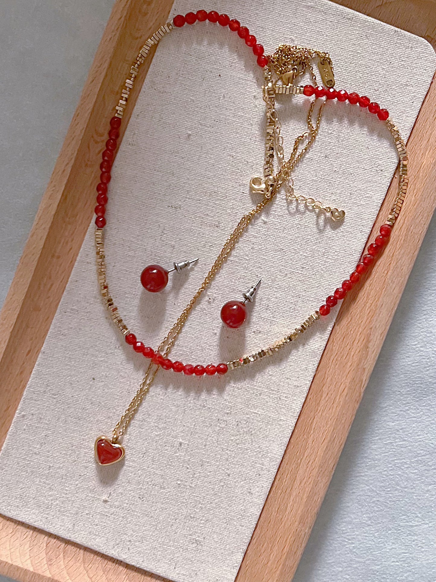 Taiwan Peony Cherry - Natural Red Agate Necklaces and Earrings Set