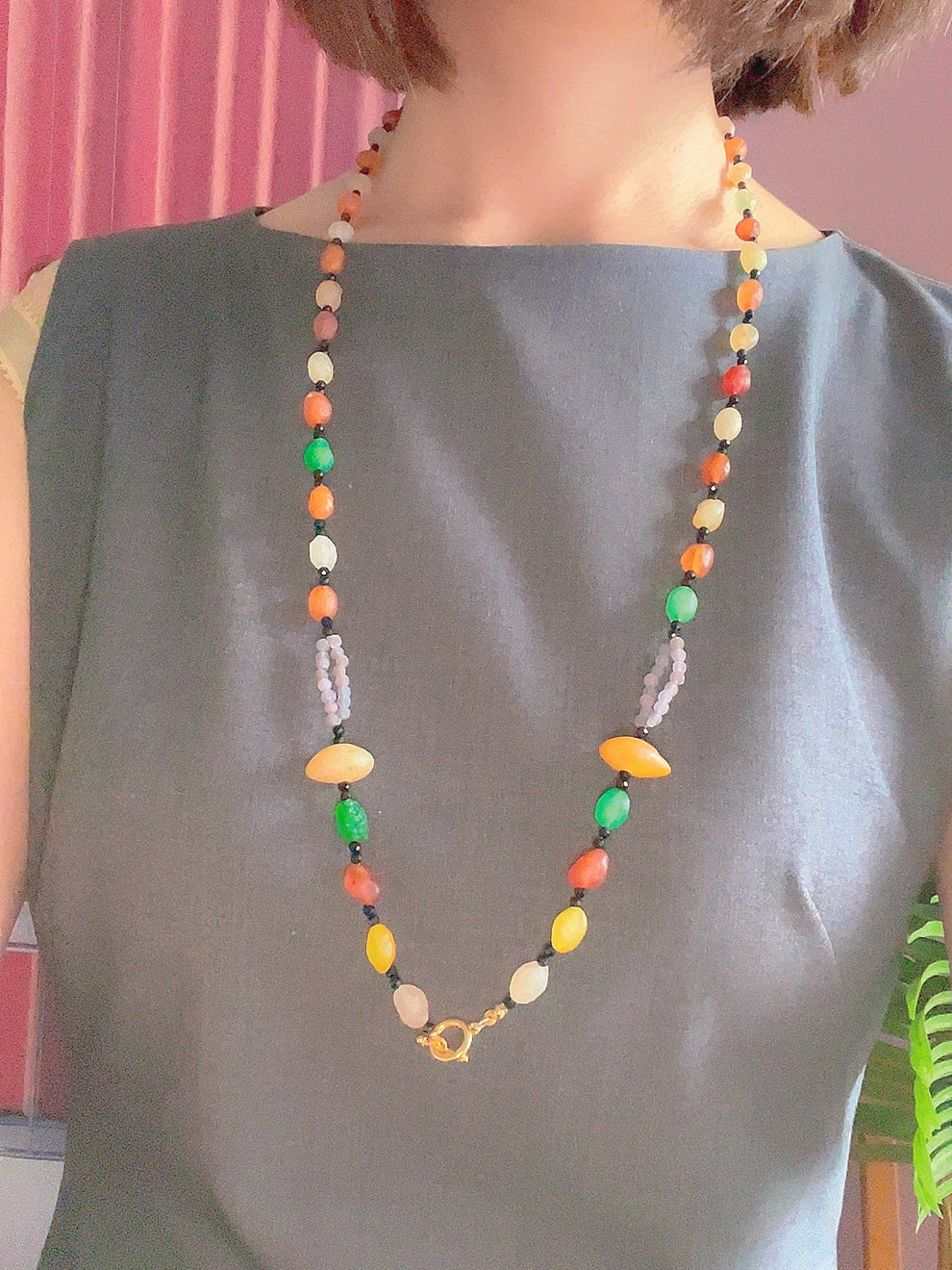 Vermont - Natural Agate and Black Spinel Long Necklace