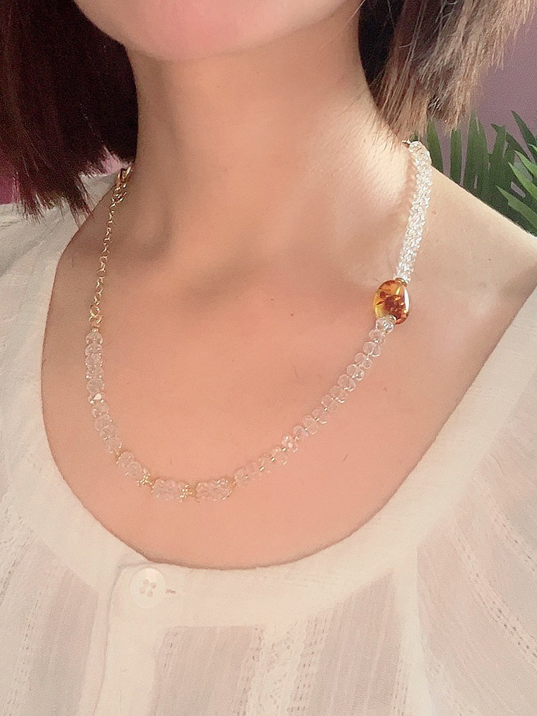 The Imperial City - Natural White Quartz Crystal, Amber, Agate and Aventurine Necklace