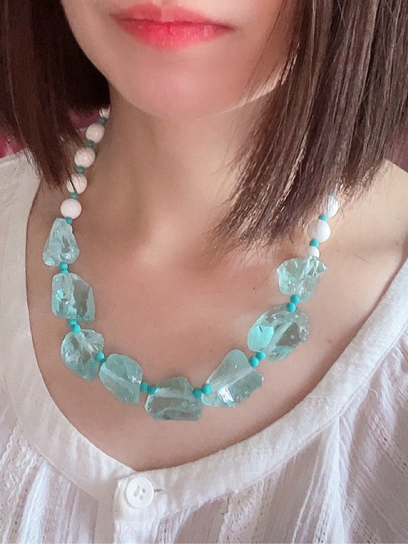 Caribbean Blue - Natural Aquamarine, Turquoise and Shell Necklace