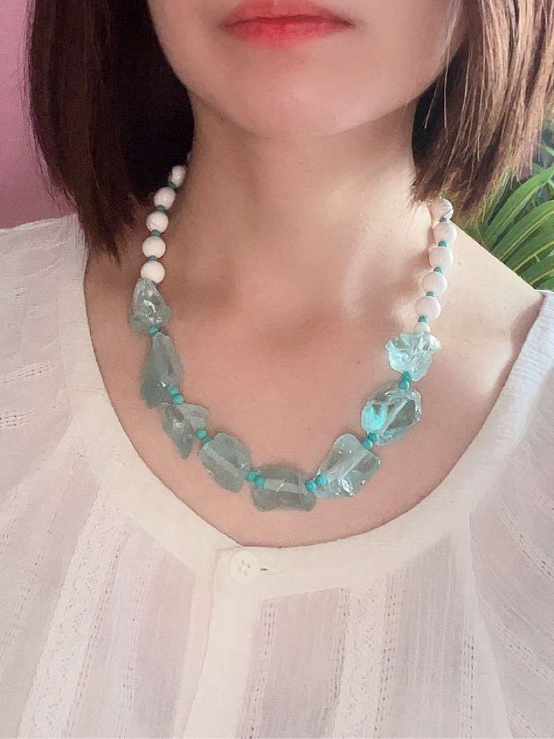 Caribbean Blue - Natural Aquamarine, Turquoise and Shell Necklace