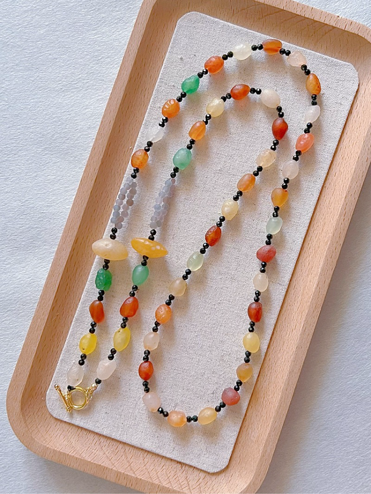 Vermont - Natural Agate and Black Spinel Long Necklace