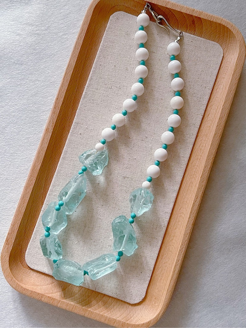 Caribbean Blue - Natural Aquamarine, Turquoise and Shell Necklace