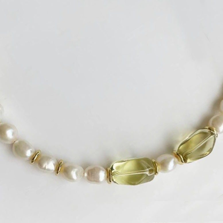 Luna - Natural Citrine & Freshwater Pearl Necklace