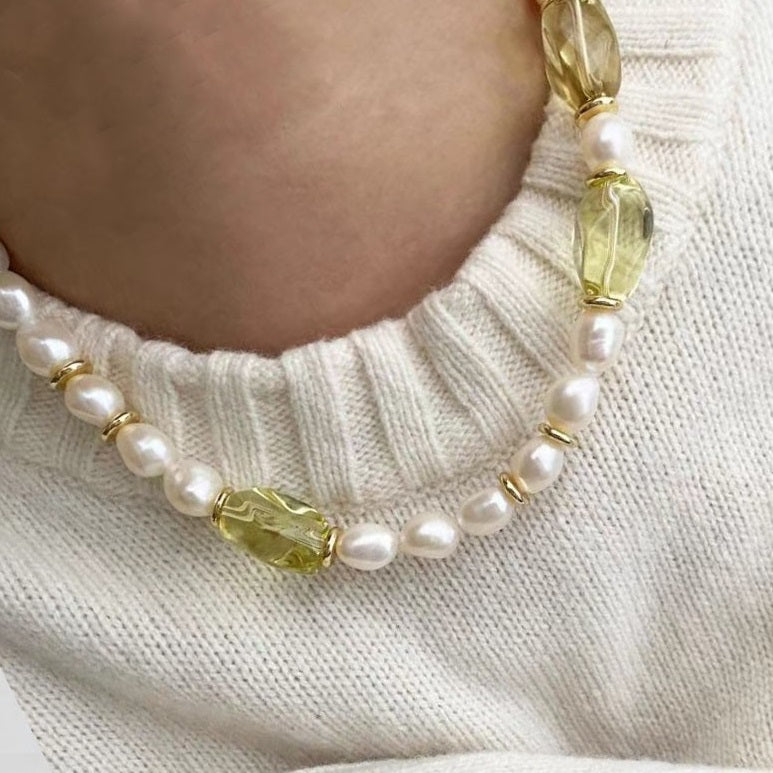 Luna - Natural Citrine & Freshwater Pearl Necklace