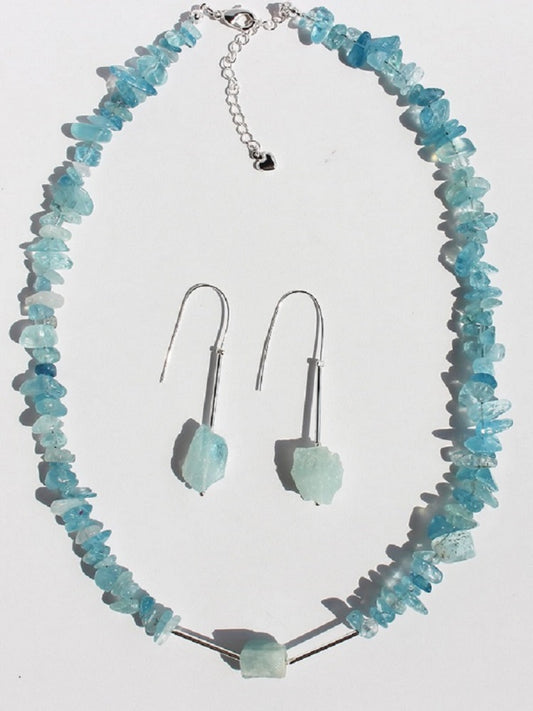 Lizzie - Natural Aquamarine Necklace & Earrings
