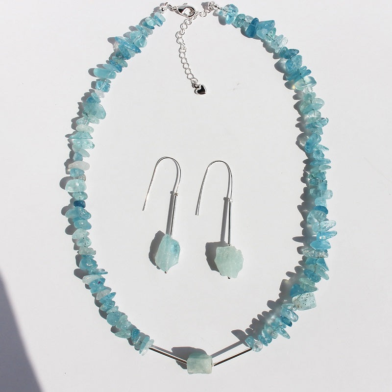 Lizzie - Natural Aquamarine Necklace & Earrings