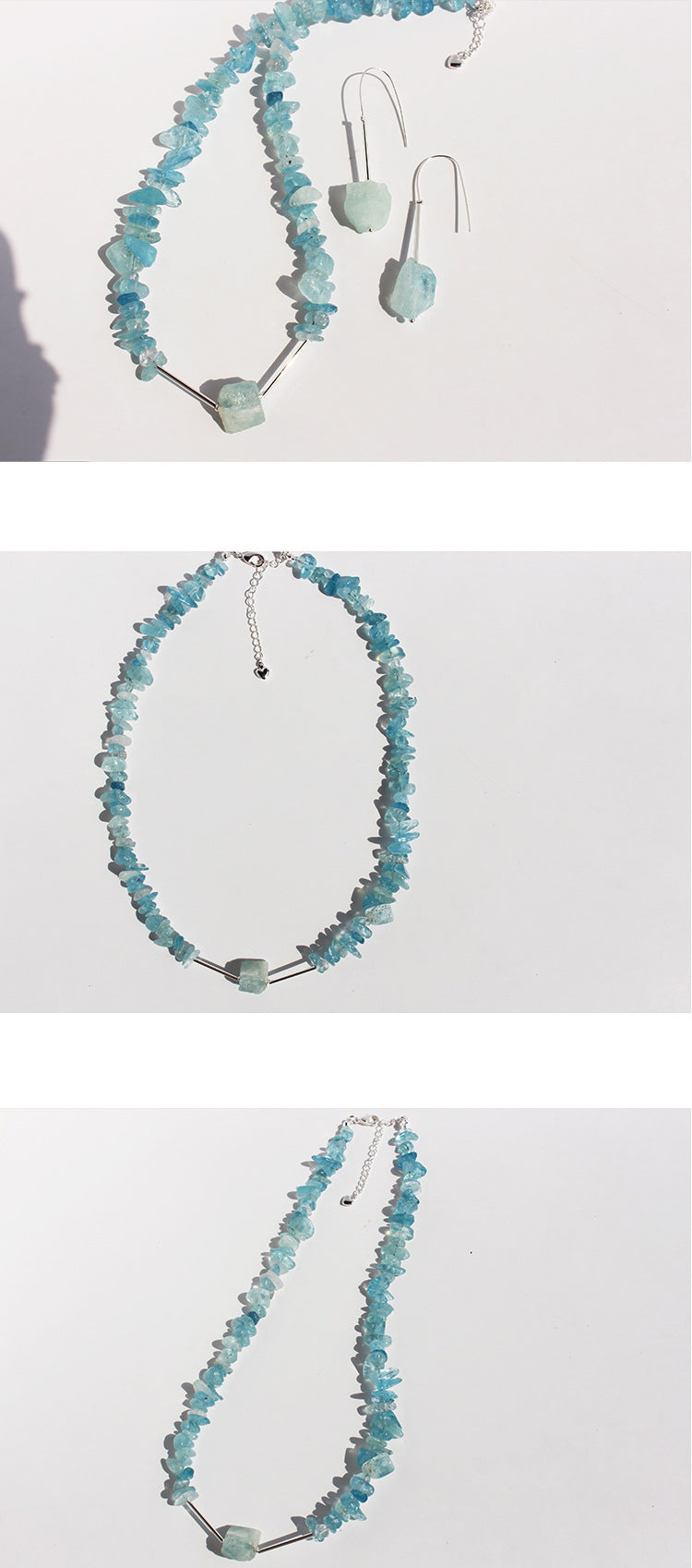 Lizzie - Natural Aquamarine Necklace & Earrings