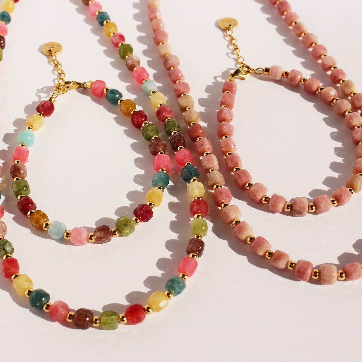 The Cube - Natural Tourmaline Rhodochrosite Necklace & Bracelet