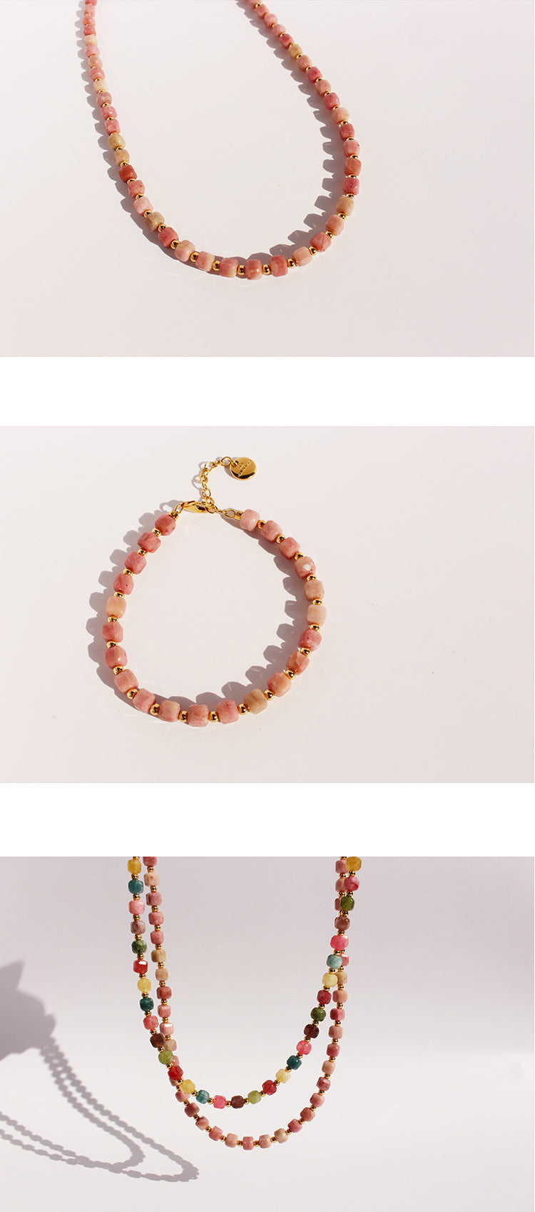 The Cube - Natural Tourmaline Rhodochrosite Necklace & Bracelet