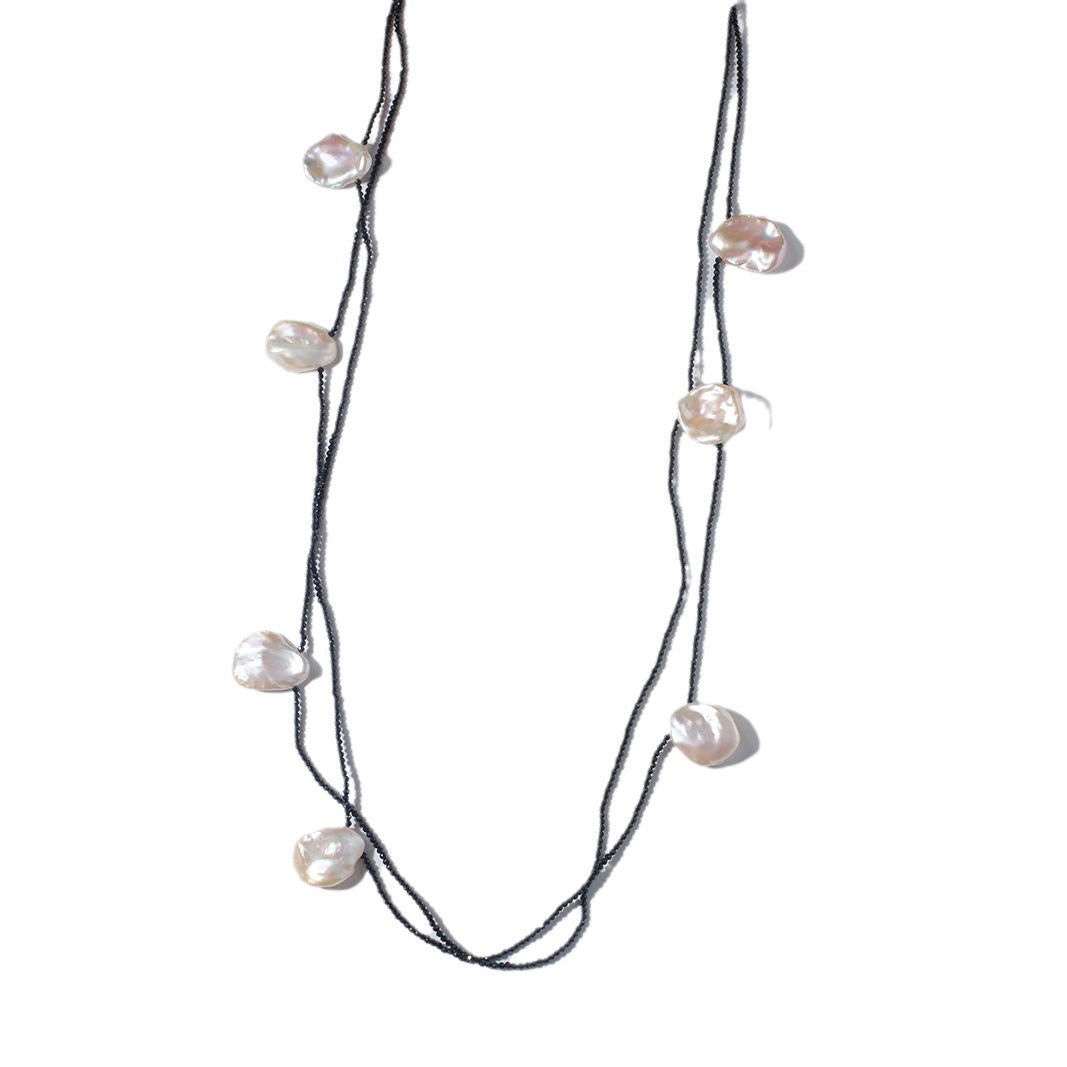 The Grace - Flower-shaped Freshwater Pearl & Black Spinel Necklace